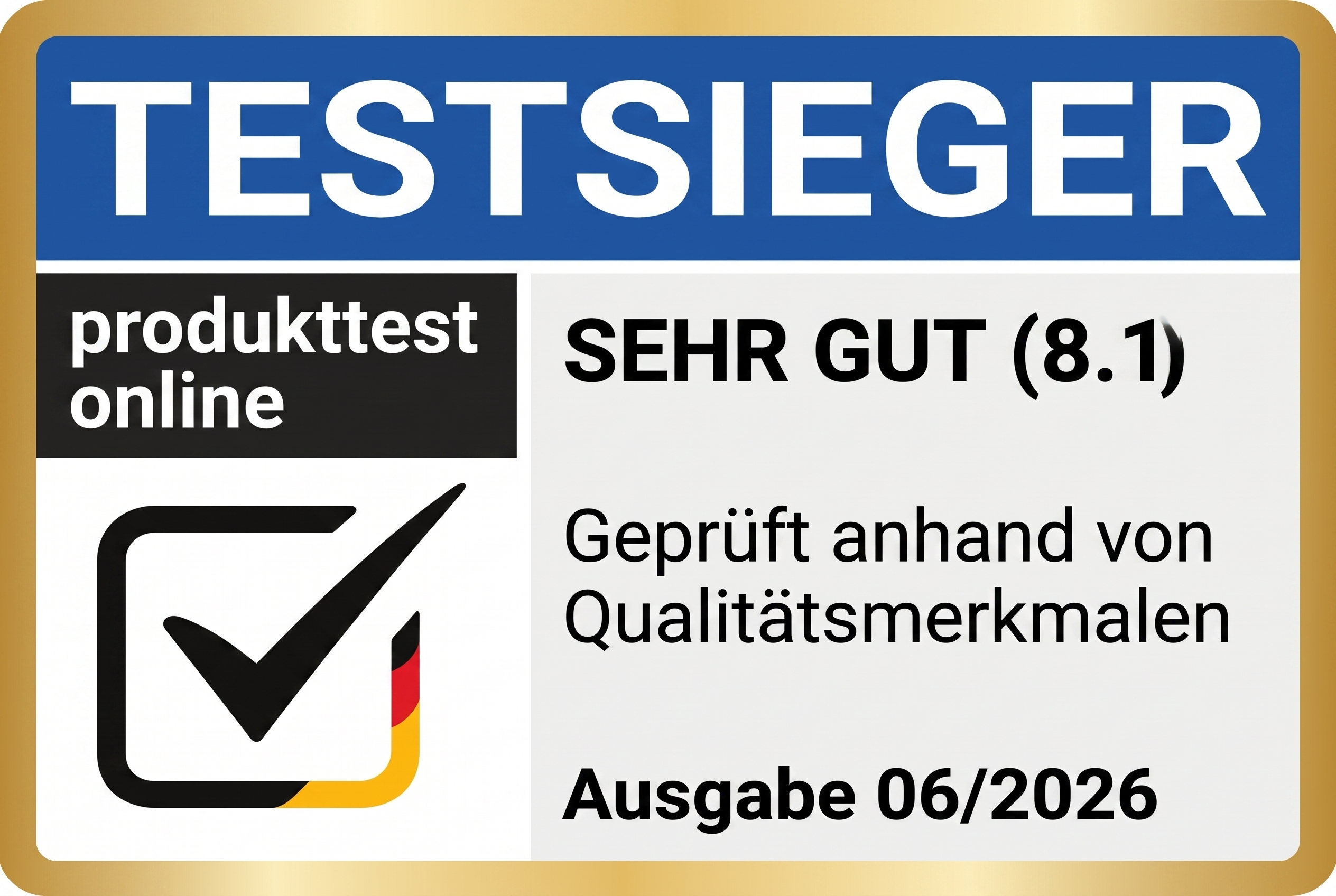 Testsieger produkttest.online, Sehr gut (8,1)