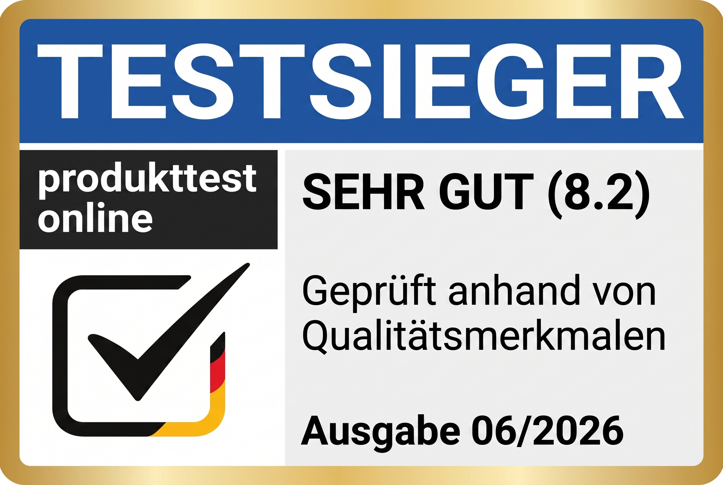 Testsieger produkttest.online, Sehr gut (8,2)