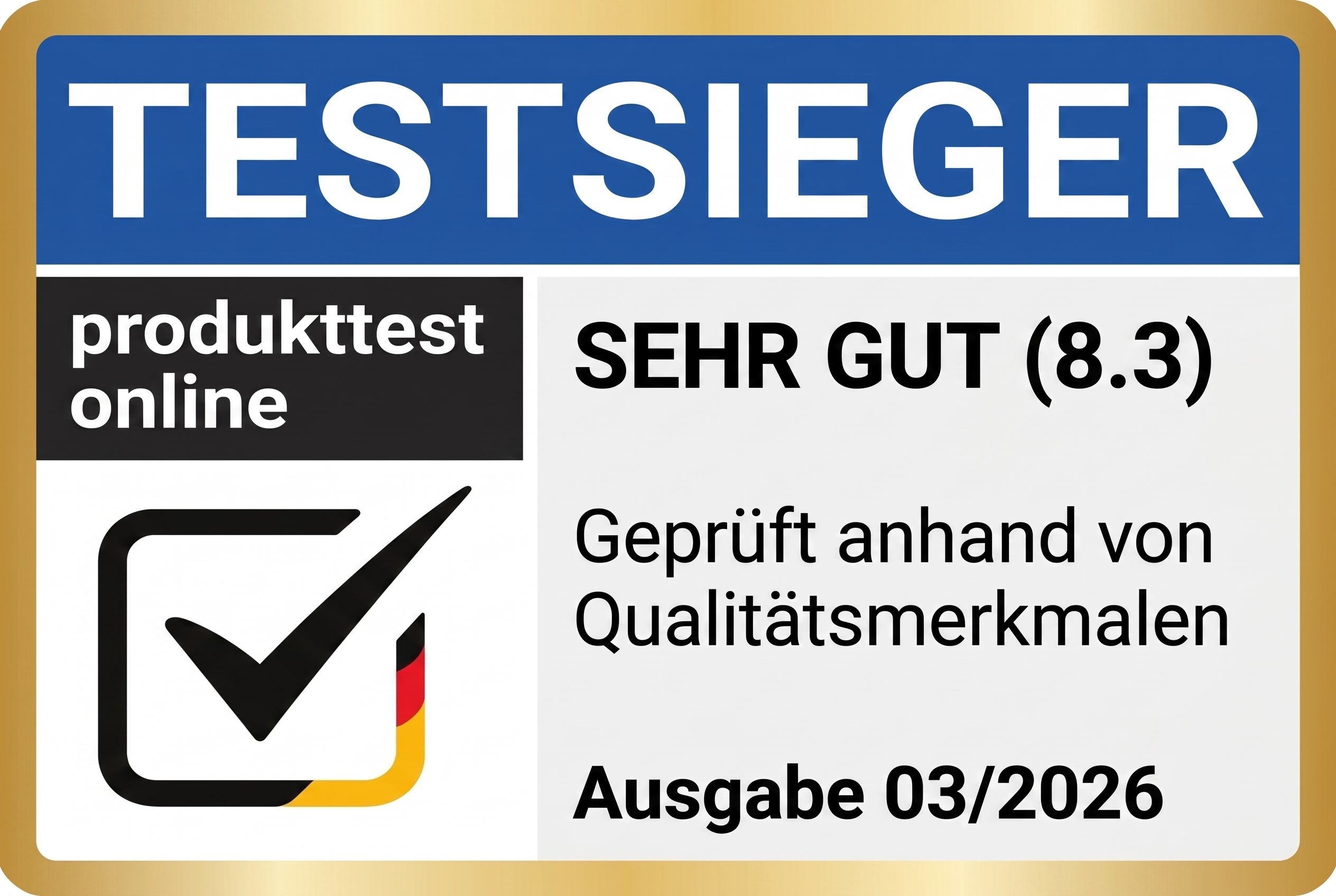 Testsieger produkttest.online, Sehr gut (8,3)
