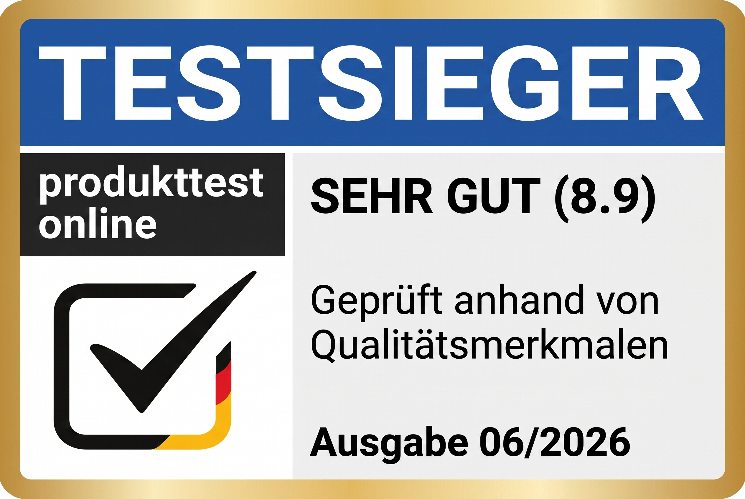 Testsieger produkttest.online, Sehr gut (8,9)