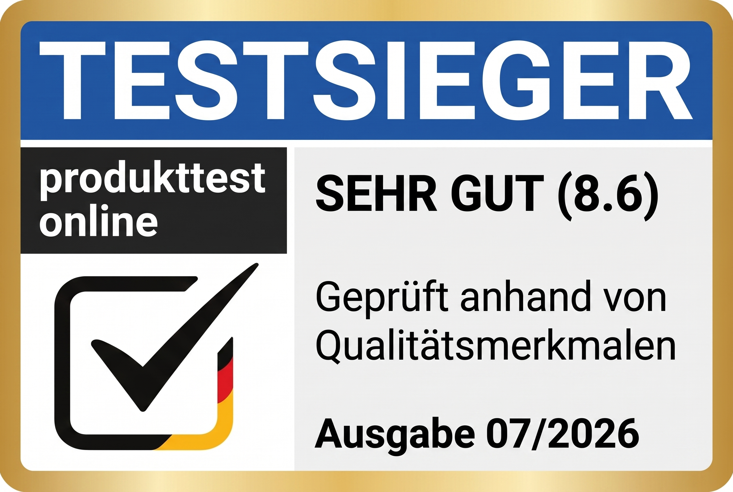 Testsieger produkttest.online, Sehr gut (8,6)